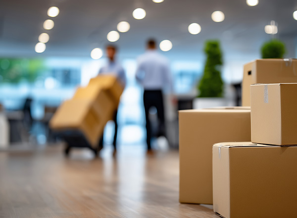 person pushing a cart with boxes in a storage facility organized storage and efficient moving tools