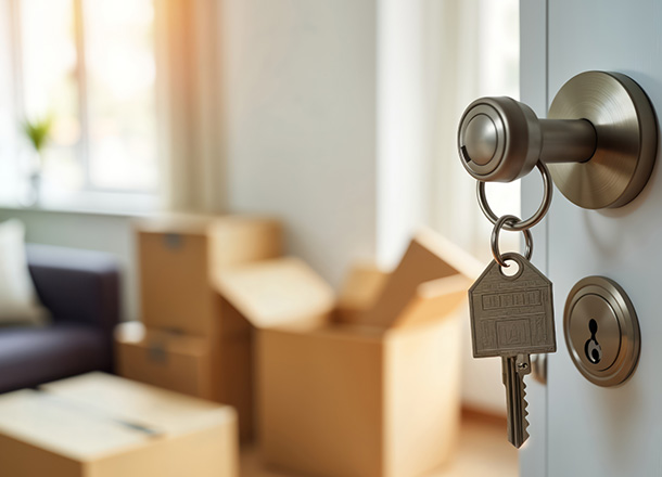 man in plaid shirt stands beside woman sitting near cardboard boxes in storage space discussing their moving strategy for three items